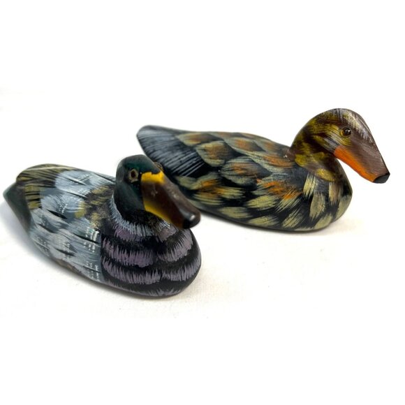 Vintage Handcrafted Wooden Duck Figurines Set Of 2 - Picture 1 of 5